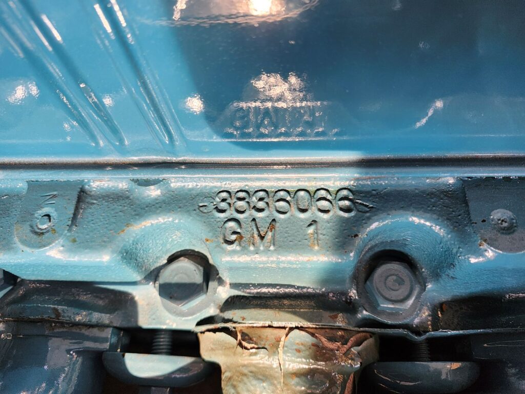 Technical view of an cylinder head casting number used to verify production dates and authenticity in a numbers matching classic car.