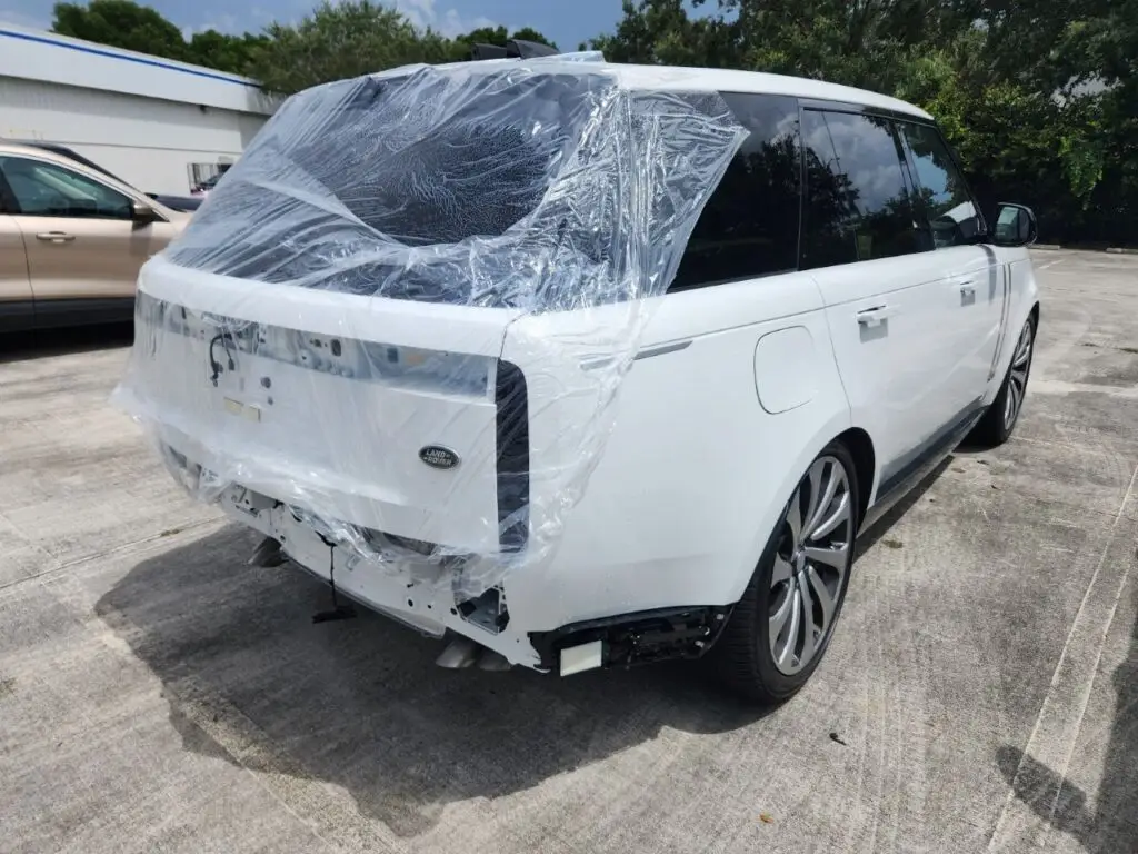 Diminished value appraisal in Boca Raton, FL for Rear-end collision damage on a 2022 Land Rover in Boca Raton, illustrating the structural repair process that triggers a diminished value claim.