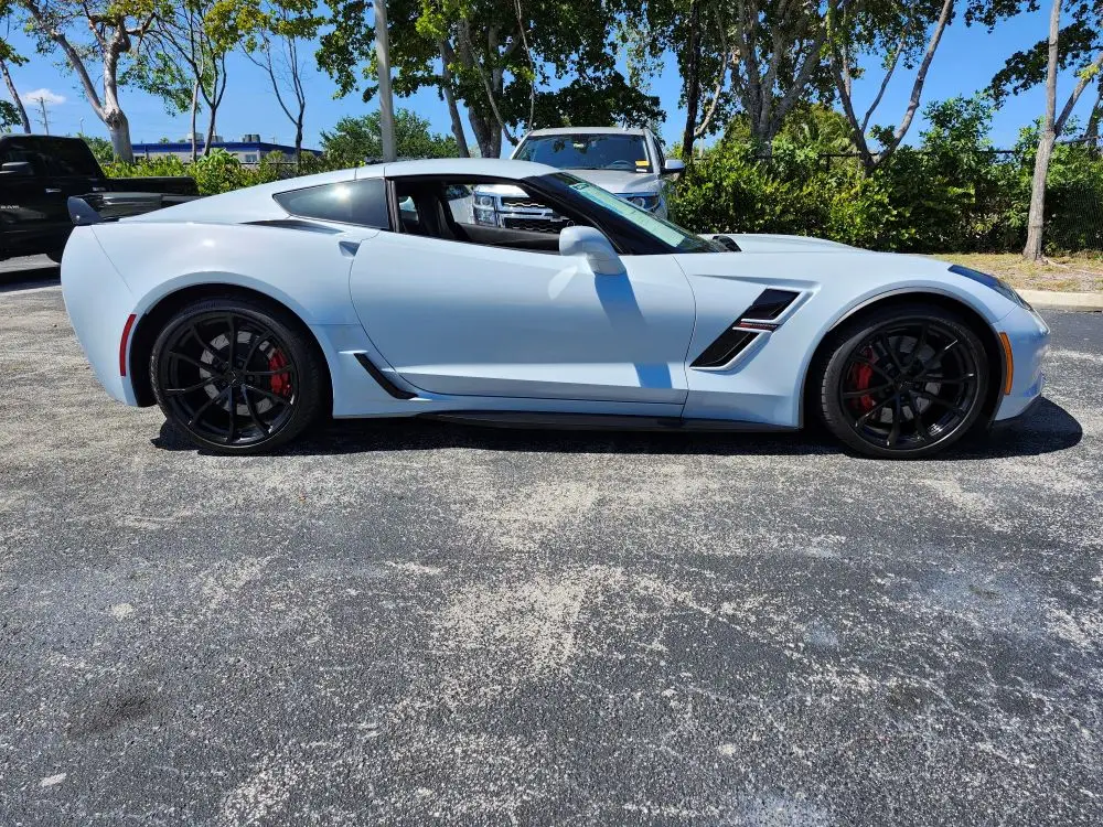 Side-profile valuation of a 2019 Chevrolet Corvette Z06 convertible to determine market loss for a diminished value appraisal in Deerfield Beach.