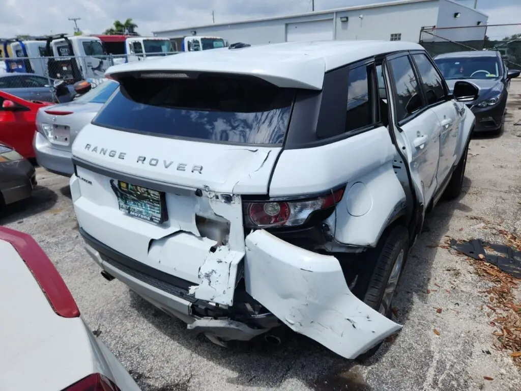 Detailed structural and liftgate damage assessment for a Land Rover Range Rover Evoque diminished value appraisal Pembroke Pines insurance claim.