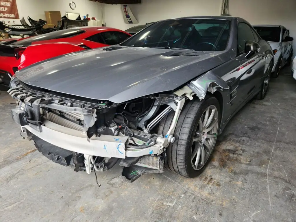 Quantifying the inherent loss in value through a diminished value appraisal in Miami for this Mercedes SL63 after front-end collision repairs.