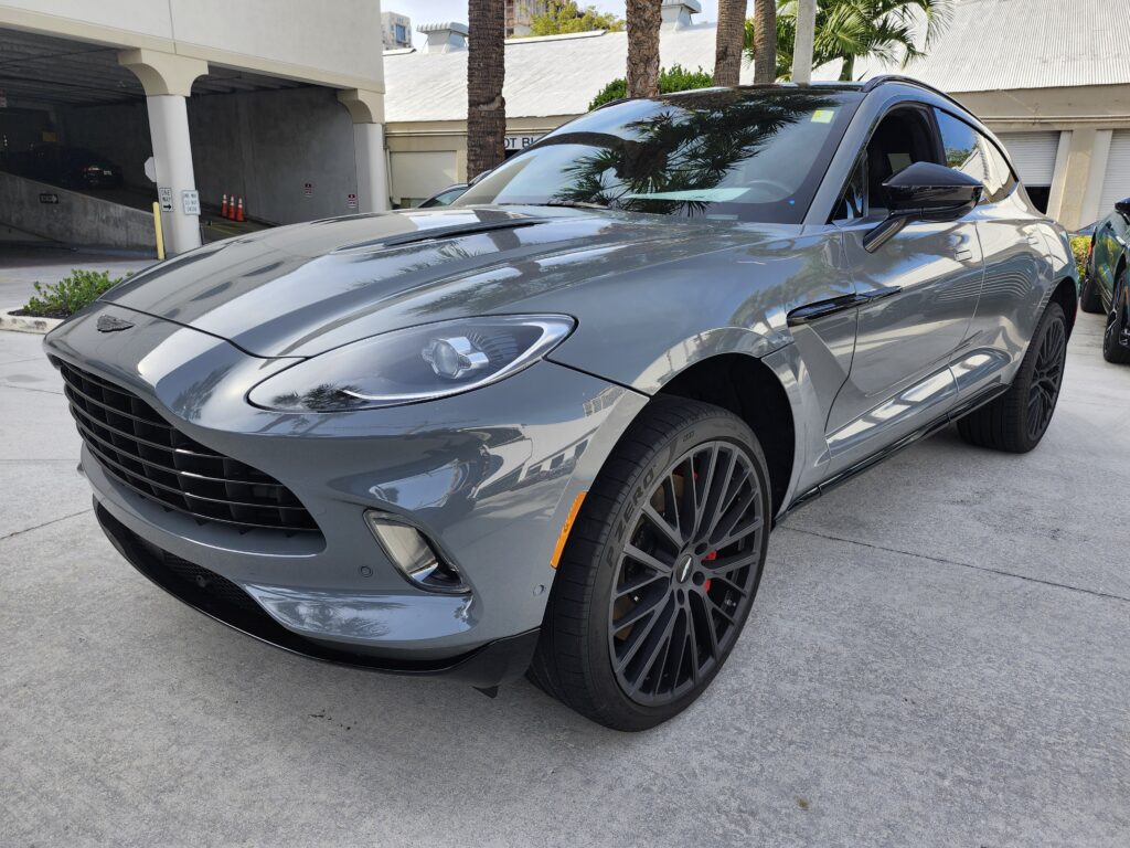 Aston Martin DBX luxury SUV inspected by an independent auto appraiser for diminished value and luxury vehicle depreciation analysis in West Palm Beach FL