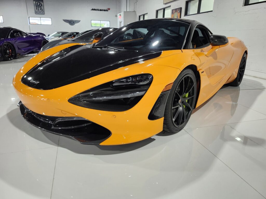 2018 McLaren 720S supercar displayed in exotic car showroom for diminished value in Miami