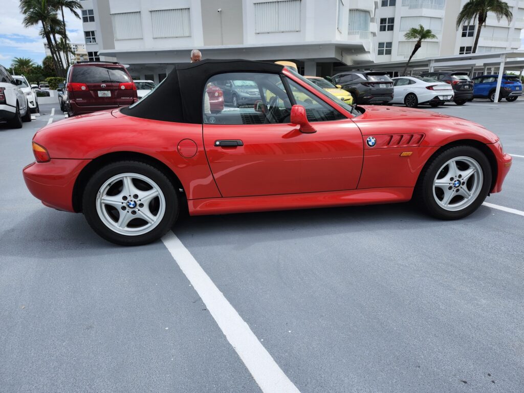 BMW Z3 roadster convertible side profile photographed in Miami for total loss appraisal