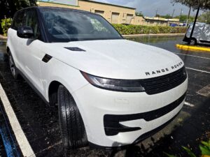2024 Range Rover Sport luxury SUV front three-quarter view photographed in Doral Florida for total loss appraisal
