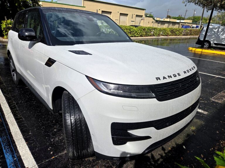 2024 Range Rover Sport luxury SUV front three-quarter view photographed in Doral Florida for total loss appraisal